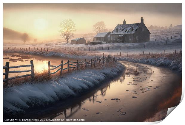 Misty Winter Sunrise III Print by Harold Ninek
