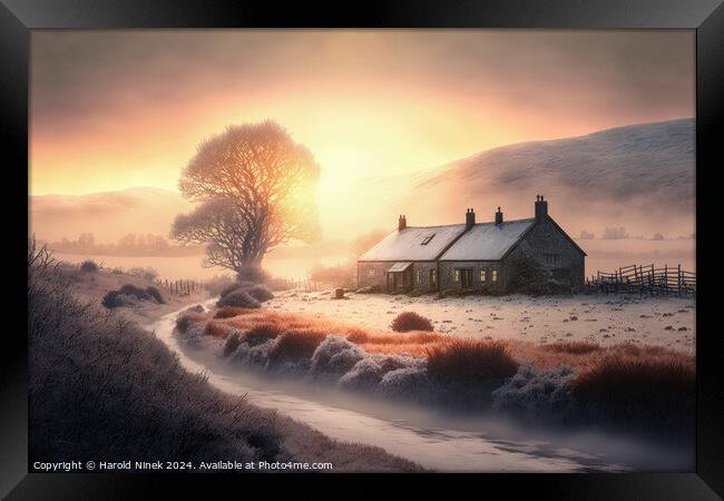 Misty Winter Sunrise II Framed Print by Harold Ninek