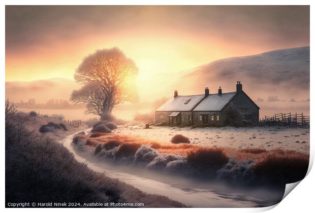 Misty Winter Sunrise II Print by Harold Ninek