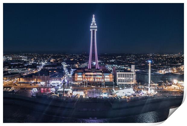 Blackpool Tower Moody Blue Print by Apollo Aerial Photography
