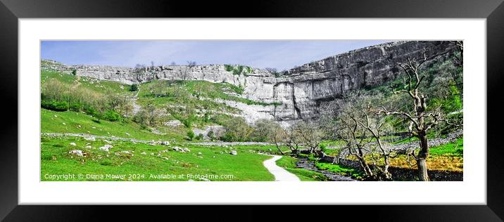 Malham Cove and beck Panoramic View Framed Mounted Print by Diana Mower
