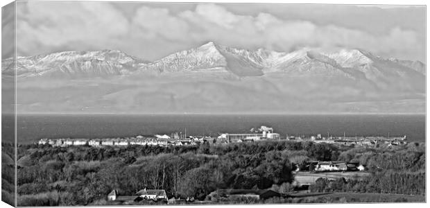 Troon and Arran, the mountains snow capped Canvas Print by Allan Durward Photography