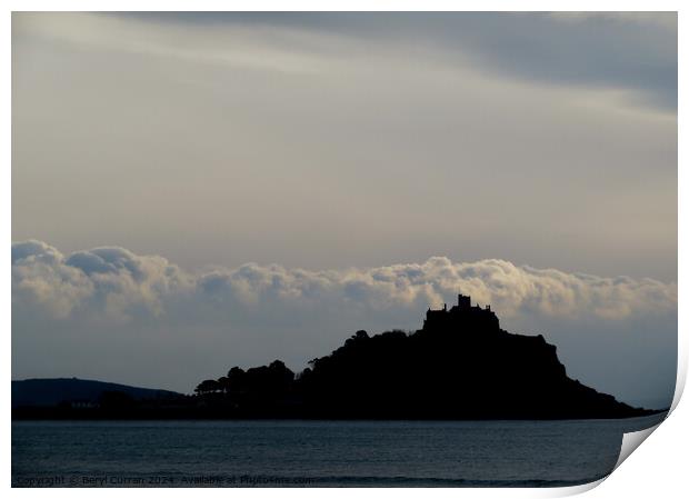 St Michael’s Mount silhouette  Print by Beryl Curran