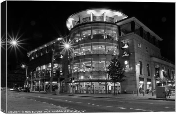 Corner House Nottingham Black and White at night  Canvas Print by Holly Burgess
