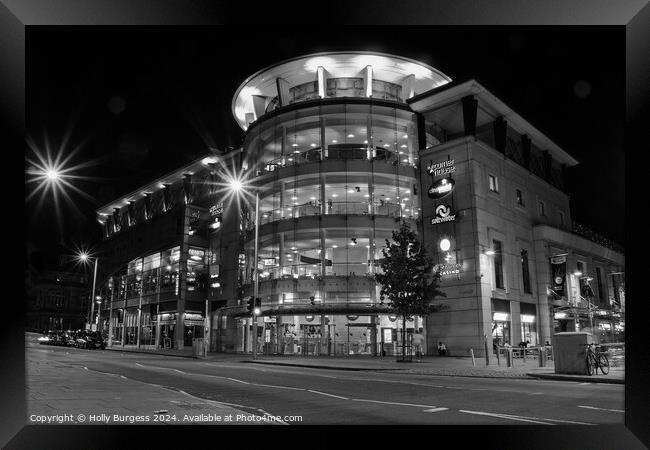 Corner House Nottingham Black and White at night  Framed Print by Holly Burgess