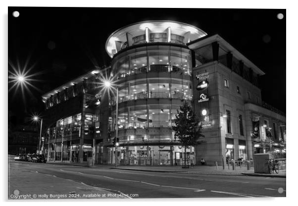 Corner House Nottingham Black and White at night  Acrylic by Holly Burgess