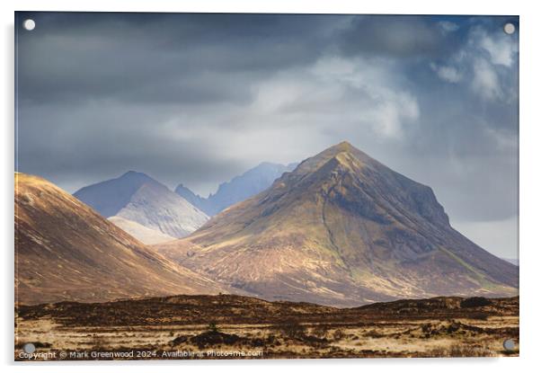 The Mystical Peaks of Skye Acrylic by Mark Greenwood