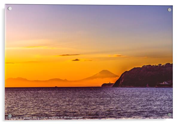 Colorful Sunset Kamakura Beach Mt Fuji Sagami Bay Kanagawa Japan Acrylic by William Perry