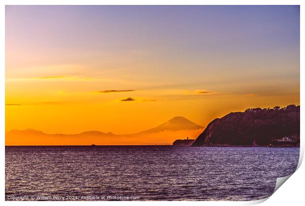 Colorful Sunset Kamakura Beach Mt Fuji Sagami Bay Kanagawa Japan Print by William Perry