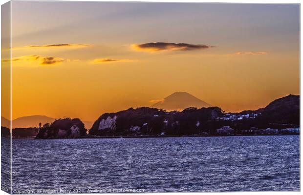 Colorful Sunset Kamakura Beach Mt Fuji Sagami Bay Kanagawa Japan Canvas Print by William Perry