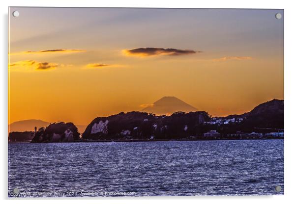 Colorful Sunset Kamakura Beach Mt Fuji Sagami Bay Kanagawa Japan Acrylic by William Perry