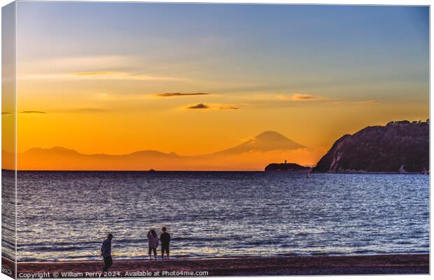 Colorful Sunset Kamakura Beach Mt Fuji Sagami Bay Kanagawa Japan Canvas Print by William Perry