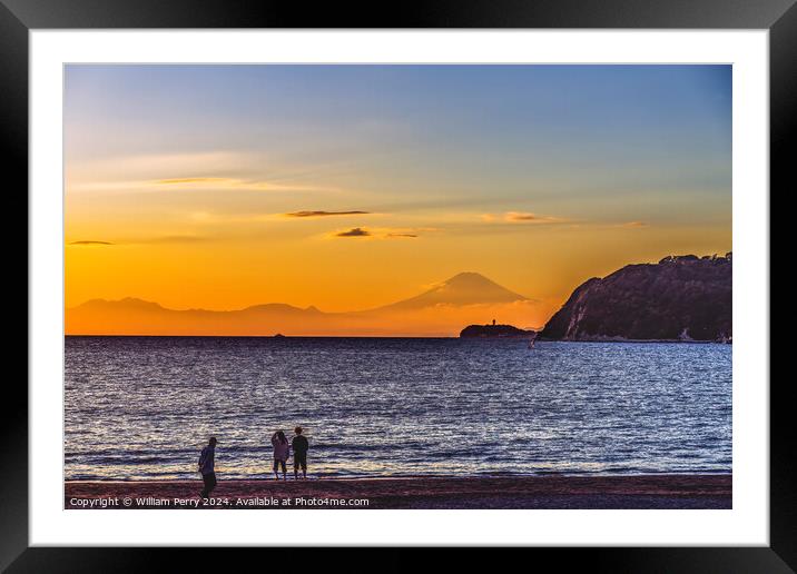 Colorful Sunset Kamakura Beach Mt Fuji Sagami Bay Kanagawa Japan Framed Mounted Print by William Perry