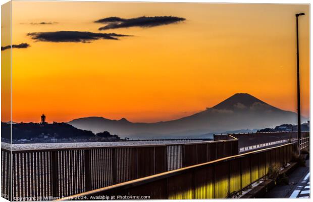 Colorful Sunset Highway Mt Fuji Sagami Bay Kamakura Japan Canvas Print by William Perry