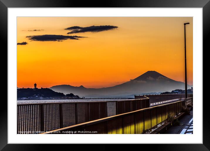 Colorful Sunset Highway Mt Fuji Sagami Bay Kamakura Japan Framed Mounted Print by William Perry
