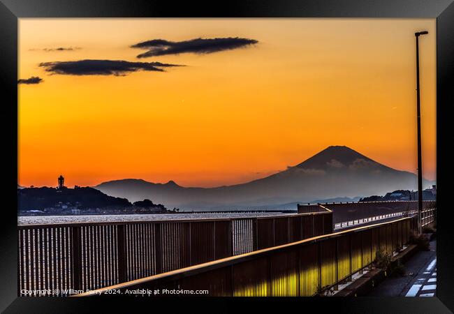 Colorful Sunset Highway Mt Fuji Sagami Bay Kamakura Japan Framed Print by William Perry