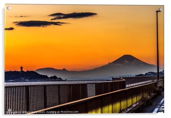 Colorful Sunset Highway Mt Fuji Sagami Bay Kamakura Japan Acrylic by William Perry