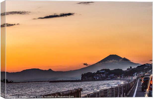 Sunset Cars Highway Mt Fuji Sagami Bay Kamakura Kanagawa Japan Canvas Print by William Perry