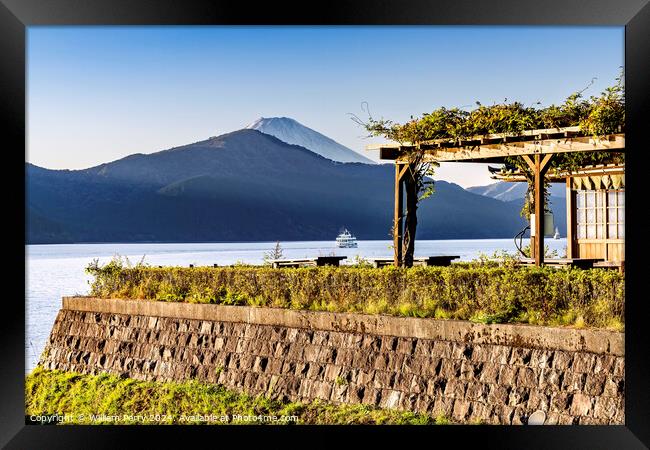 Colorful Mount Fuji Ships Lake Ashiniko Hakone Kanagawa Japan  Framed Print by William Perry