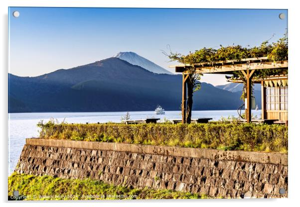 Colorful Mount Fuji Ships Lake Ashiniko Hakone Kanagawa Japan  Acrylic by William Perry