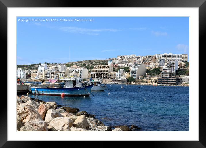 Xemxija Bay, Malta Framed Mounted Print by Andrew Bell