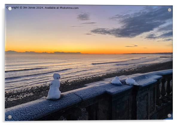 Snowman on the balustrade Acrylic by Jim Jones