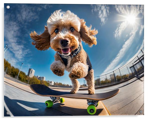 Action Cockapoo Skateboarder Funny Dog Acrylic by Artificial Adventures