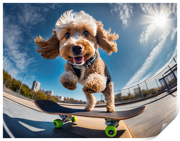 Action Cockapoo Skateboarder Funny Dog Print by Artificial Adventures