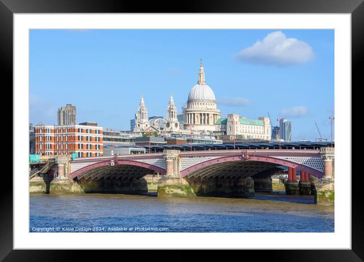 Blackfriars Bridge and St Pauls Cathedral Framed Mounted Print by Kasia Design