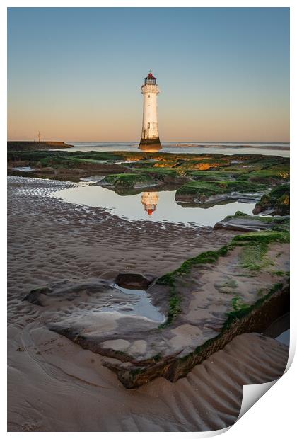 Lighthouse on the Rocks Print by Liam Neon