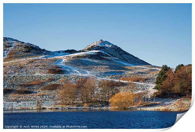 Dunsapie Loch with snow on Arthur's Seat in backgr Print by Arch White