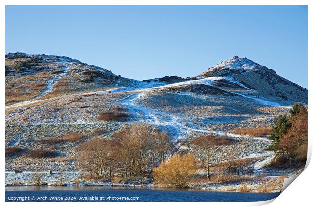 UK weather: Snow cover in Holyrood Park, Edinburgh Print by Arch White