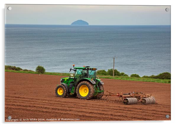 Tractor preparing field for crop planting, Ayrshir Acrylic by Arch White