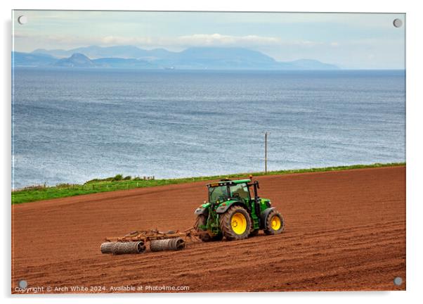 Tractor preparing field for crop planting, Ayrshir Acrylic by Arch White