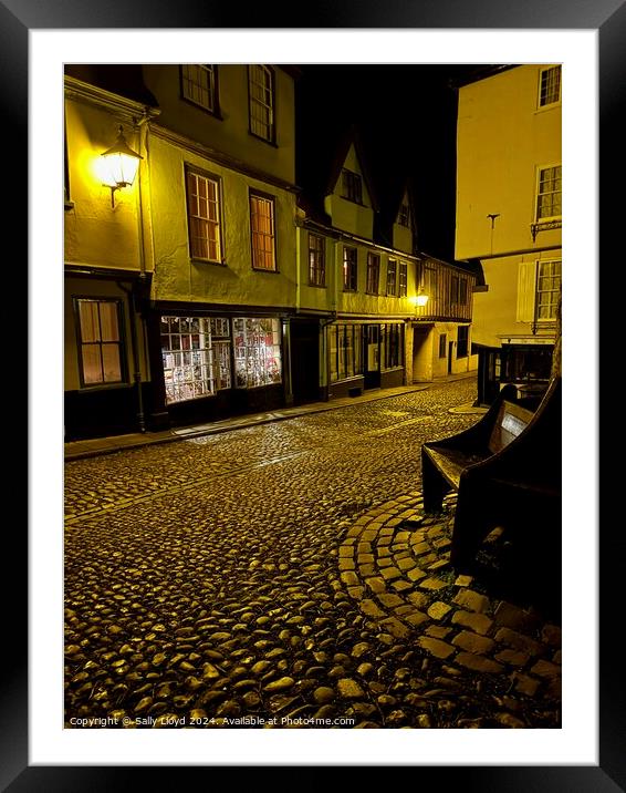 Elm Hill at night, Norwich Framed Mounted Print by Sally Lloyd
