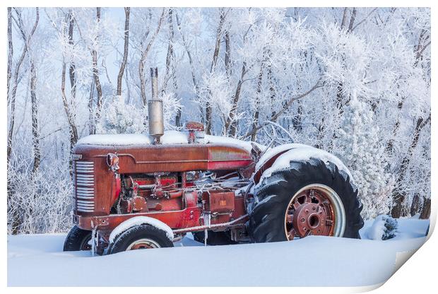 Old Tractor in the Snow Print by Dave Reede