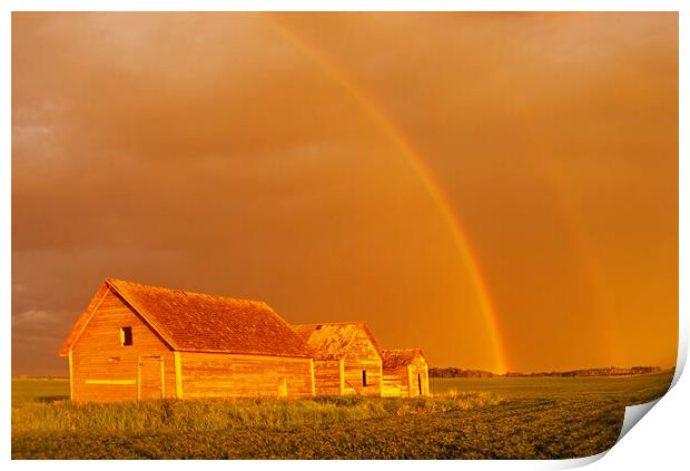 rainbow over old granaries Print by Dave Reede