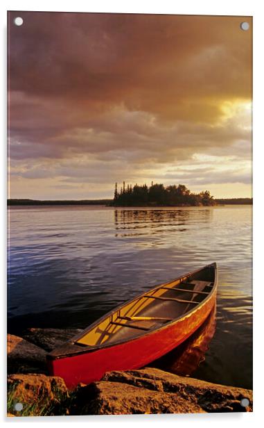 canoe on Nutimik Lake Acrylic by Dave Reede