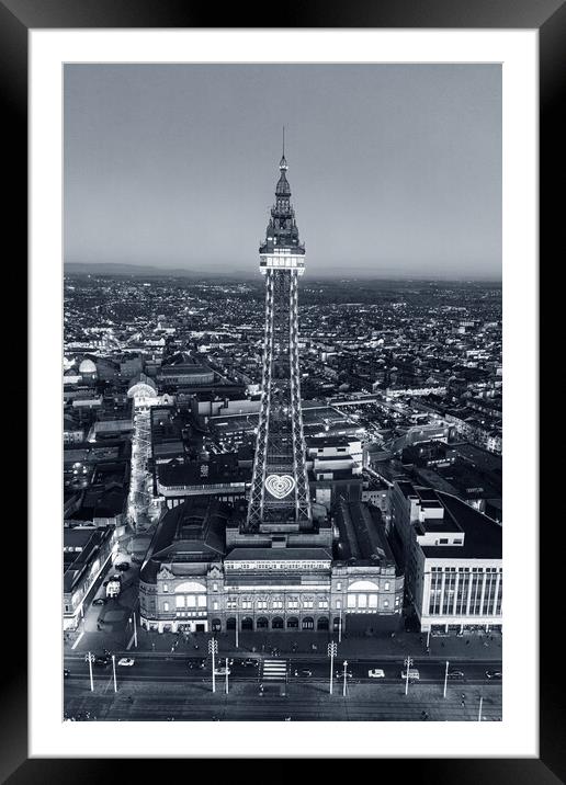 Blackpool Tower Mono Framed Mounted Print by Apollo Aerial Photography