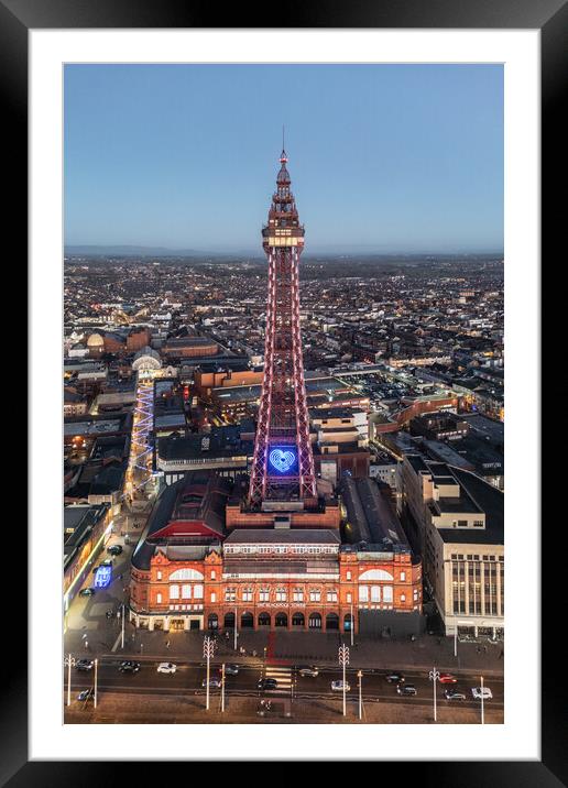 Blackpool Tower at Dusk Framed Mounted Print by Apollo Aerial Photography