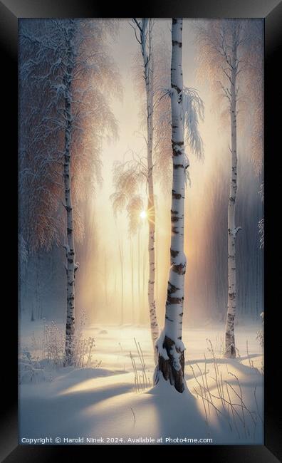 Winter Amidst the Silver Birches I Framed Print by Harold Ninek