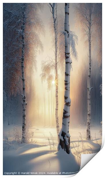 Winter Amidst the Silver Birches I Print by Harold Ninek
