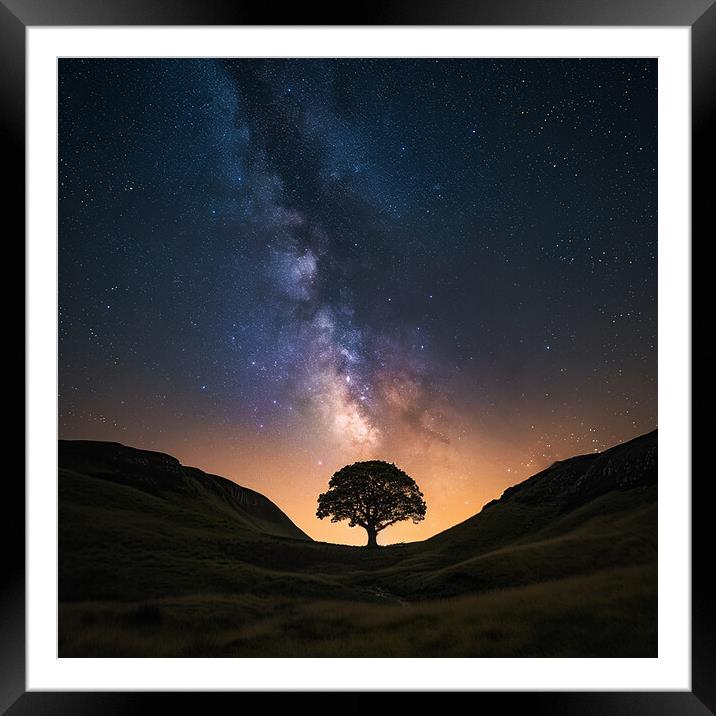 Sycamore Gap under the Milky Way Framed Mounted Print by CC Designs
