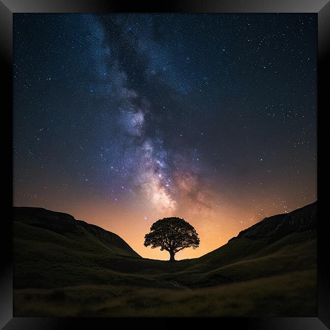 Sycamore Gap under the Milky Way Framed Print by CC Designs