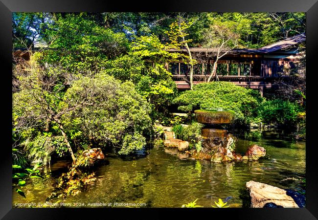 Colorful Japanese Garden Shinto Shrine Odawara Japan Framed Print by William Perry