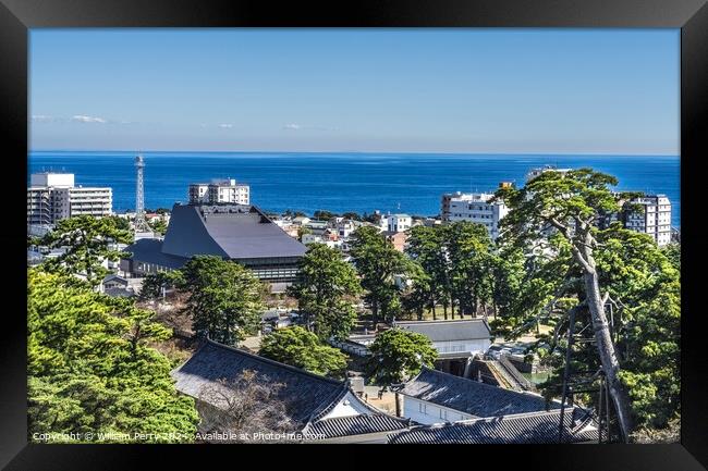 Castle City View Sagami Bay Odawara Kanagawa Japan Framed Print by William Perry