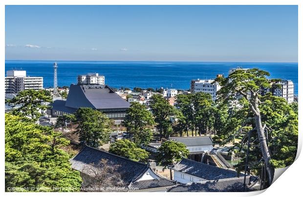 Castle City View Sagami Bay Odawara Kanagawa Japan Print by William Perry