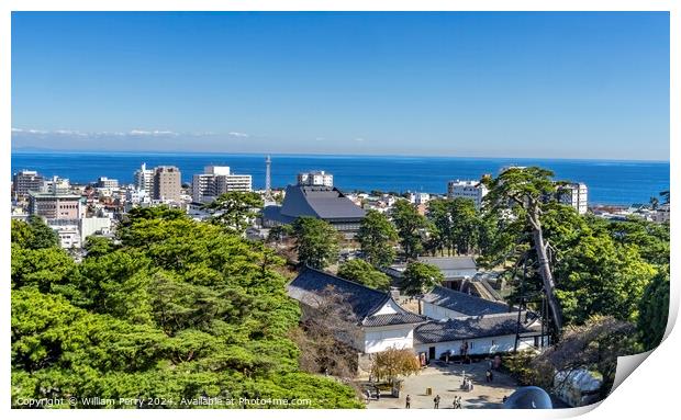 Castle City View Sagami Bay Odawara Kanagawa Japan Print by William Perry