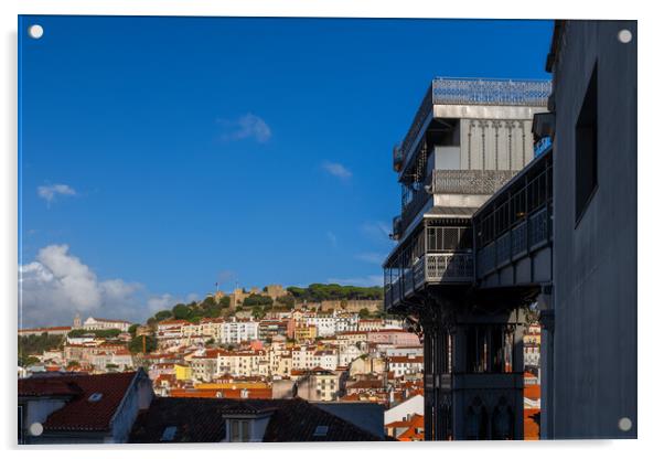 Lisbon Cityscape With Santa Justa Lift Acrylic by Artur Bogacki