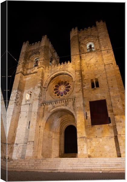 Lisbon Cathedral At Night In Portugal Canvas Print by Artur Bogacki
